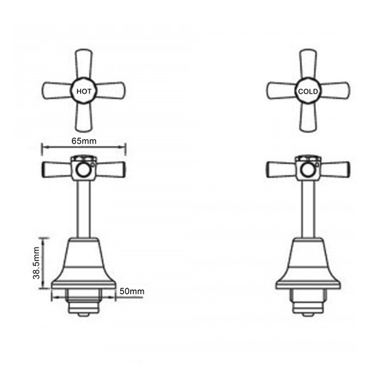 Basin Top Assemblies with Cross Style Handles (Grub Screw) (Pair)