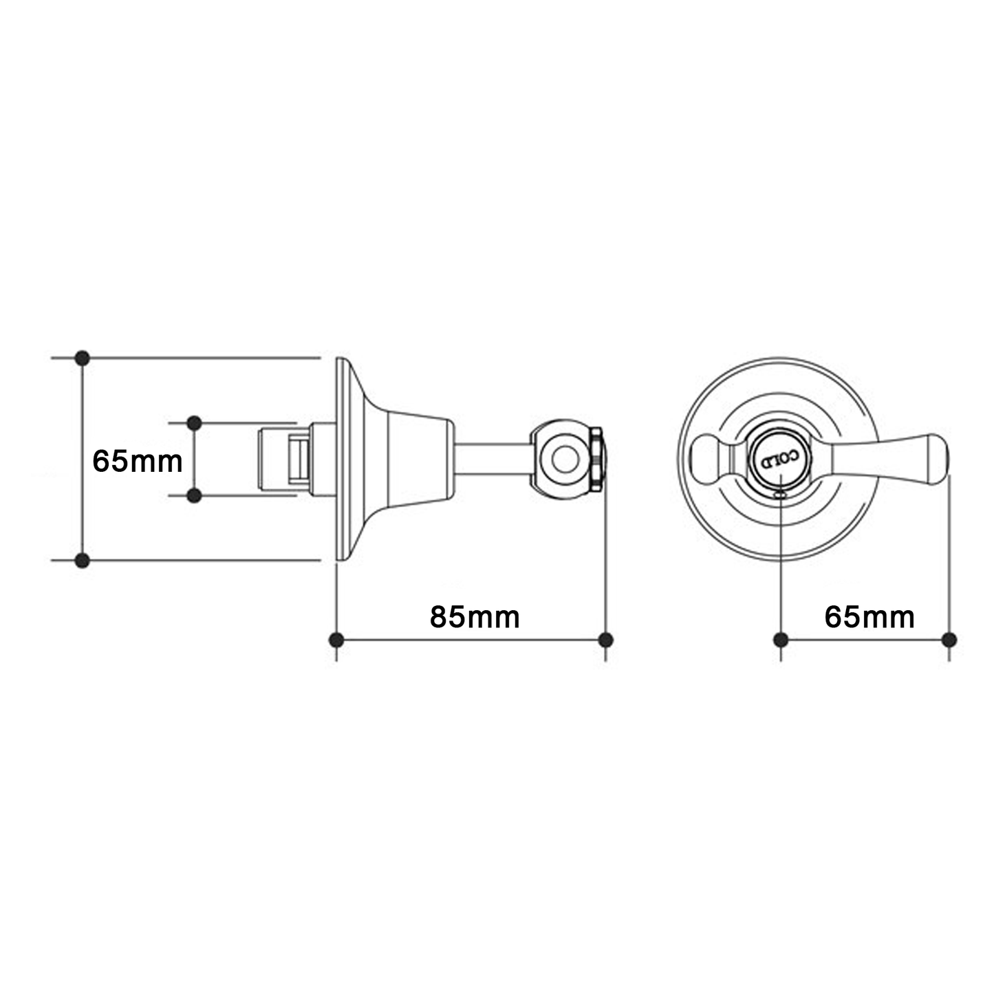 1/4 Turn Vandal Resistant Wall Top Assemblies with 65mm Lever Handles (Grub Screw) (Pair)