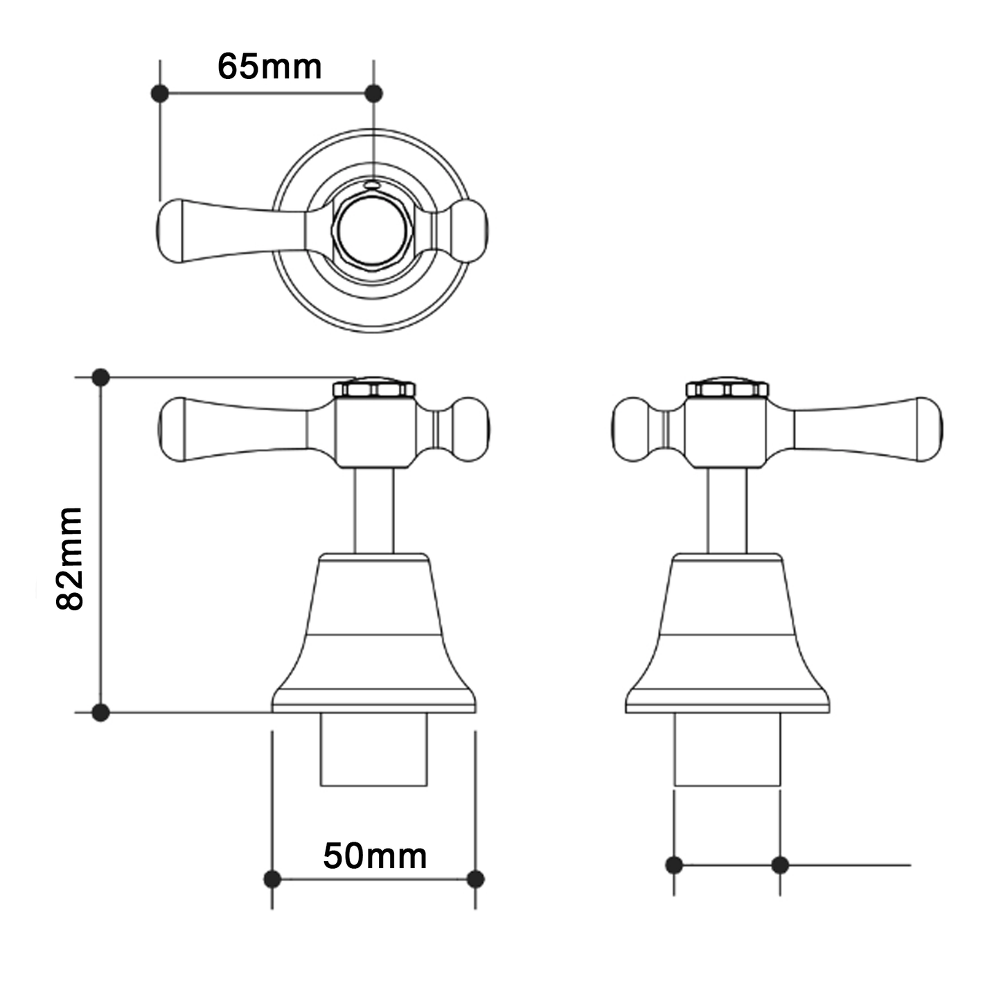 1/4 Turn Vandal Resistant Basin Top Assemblies with 65mm Lever Handles (Grub Screw) (Pair)